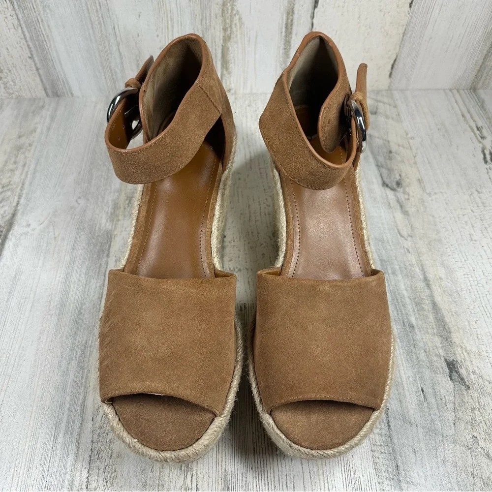 New Marc Fisher Alita Platform Leather Suede Wedge Espadrille Sandal #723